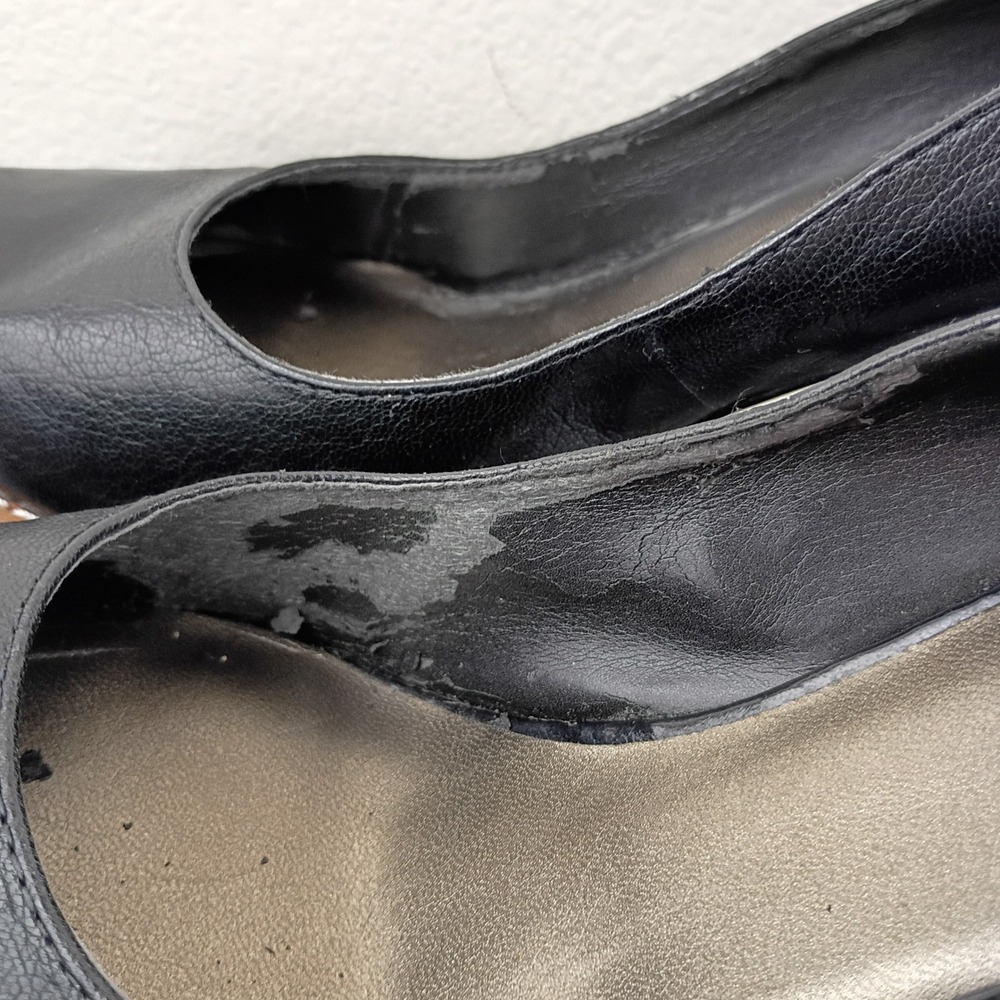 Nine West Womens Black Leather Platform Pumps Round Toe Block Heel Size 7.5M - Picture 9 of 11